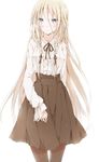  alternate_costume aqua_eyes backless_outfit blonde_hair blush braid brown_legwear hiro_(hirohiro31) ia_(vocaloid) long_hair long_sleeves meme_attire pantyhose shirt skirt solo twin_braids very_long_hair virgin_killer_outfit vocaloid 