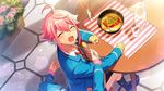  ahoge anzu_(ensemble_stars!) blazer blush closed_eyes ensemble_stars! feeding female_pov game_cg himemiya_touri jacket male_focus necktie official_art out_of_frame pink_hair pov pov_feeding school_uniform sidelocks solo_focus stuffed_animal stuffed_toy teddy_bear yumenosaki_school_uniform 