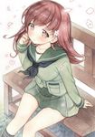  brown_eyes brown_hair commentary_request flower hair_flower hair_ornament kantai_collection long_hair mugicha_(mugicha0929) ooi_(kantai_collection) petals school_uniform serafuku solo traditional_media 