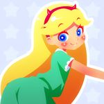  blonde_hair blue_eyes blush looking_at_viewer looking_back mike_inel simple_background solo star_butterfly star_vs_the_forces_of_evil 