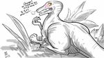  blush dinosaur english_text female jurassic_park jurassic_world looking_back raptor solo text 