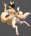  &lt;3 3_tails akeboshiwolf breasts brown_hair butt canine female fennec foof_(character) fox hair looking_at_viewer mammal multiple_tails nude peace rear_view solo tail_grab 