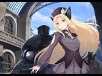  animal animal_ears blonde_hair cat cat_ears ground_vehicle hat long_hair luggage open_mouth original people slit_pupils solo_focus sts train yellow_eyes 