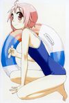  1girl flat_chest gradient gradient_background nonohara_yuzuko one-piece_swimsuit pink_hair solo yuyushiki 