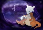  2012 ambiguous_gender baby black_kitty bone cave claws cloud crying cubone eyes_closed female feral half-closed_eyes hand_on_belly inside lightning marowak mother nintendo parent pok&eacute;mon pregnant raining red_eyes size_difference skull storm tears toe_claws video_games water young 