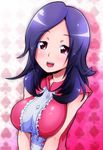  :d breasts fresh_precure! heart higashi_setsuna large_breasts looking_at_viewer open_mouth precure purple_hair red_eyes ryuuta_(cure_ryuuta) short_hair smile solo spade_(shape) 