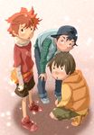  3boys blush child genda hada_toshiya hat heart kneeling male_focus multiple_boys standing 