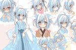  :d androgynous animal_ears bad_id bad_pixiv_id blue_eyes blue_hair bunny character_sheet crying ears_down fox_ears fox_tail japanese_clothes kimono open_mouth original sash serious short_hair smile tail tears ye_xian 