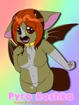  &lt;3 anthro badge big_breasts breasts brown_eyes brown_hair cat collar computerdeathglare cute demon dyed_hair english_text feline female fur hair mammal multicolored_hair pastel pyro_koshka rainbow solo succubus teenager text white_fur young 