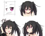  amano_kouki black_hair choker collarbone laughing long_hair looking_at_viewer looking_away note-chan original portrait purple_eyes simple_background translation_request twintails 