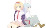  alice_margatroid alice_margatroid_(cosplay) animal_ears aoi_(annbi) blazer blonde_hair blue_eyes bunny_ears capelet cosplay costume_switch dress hairband jacket long_hair multiple_girls necktie purple_hair red_eyes red_neckwear reisen_udongein_inaba reisen_udongein_inaba_(cosplay) ribbon short_hair skirt smile touhou 