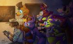  animatronic avian bear bird bonnie_(fnaf) canine chica_(fnaf) chicken five_nights_at_freddy&#039;s fox foxy_(fnaf) freddy_(fnaf) golden_freddy_(fnaf) human kutnermd5 lagomorph machine mammal mechanical mike_schmidt rabbit robot tablet video_games 