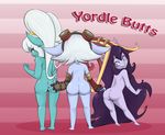  bandlebro_(artist) blush butt english_text female frown group hand_on_butt league_of_legends pussy smile text video_games yordle 