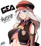  alisa_ilinichina_amiella black_gloves blue_eyes breasts elbow_gloves fingerless_gloves gloves god_eater god_eater_burst hat long_hair underboob watanuki_kaname white_hair 