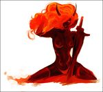 1girl fire fire_hair horns odin_sphere orange_hair panties red_skin simple_background solo sword topless underwear vanillaware vulcan_(odin_sphere) 