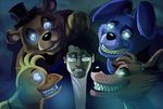  animatronic avian bear bird bonnie_(fnaf) canine chica_(fnaf) chicken eyewear fiszi five_nights_at_freddy&#039;s fox foxy_(fnaf) freddy_(fnaf) glasses glowing glowing_eyes hat human lagomorph machine mammal markiplier mechanical rabbit robot sharp_teeth teeth top_hat video_games 