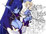  asmodeus_(shinrabanshou) black_sclera blue_hair blue_skin breast_hold breasts character_request choker cleavage collarbone demon_girl demon_horns horns kiseru large_breasts long_hair meranie meryl_star multiple_girls pipe pointy_ears rukia_moon shinrabanshou solo_focus upper_body yellow_eyes 