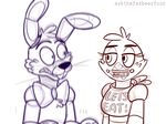  animatronic avian bird bonnie_(fnaf) bow chica_(fnaf) chicken five_nights_at_freddy&#039;s lagomorph machine mammal mechanical rabbit robot shocked toy-bonnie video_games 