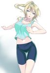  :o ayase_eli bike_shorts blonde_hair blue_eyes breasts crotch_seam love_live! love_live!_school_idol_project medium_breasts midriff navel ponytail scrunchie simon_(n.s_craft) solo sweat tank_top thigh_gap 