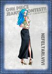  1girl blue_hair denim denim_skirt feet nefertari_vivi official_art one_piece sandals solo 