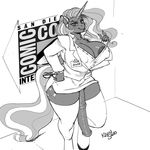  2015 absurd_res animal_genitalia anthro anthrofied areola big_breasts breasts cleavage clothed clothing cutie_mark dickgirl english_text equine eyewear friendship_is_magic glasses greyscale hair hi_res holding horn horsecock huge_breasts intersex kevinsano legwear long_hair mammal monochrome my_little_pony nightmare_rarity_(idw) penis sign solo text thigh_highs unicorn vein 