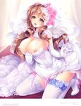  absurdres blush breasts bridal_veil brown_hair curtains dress elbow_gloves flower frilled_panties frills garter_straps gloves green_eyes hair_flower hair_ornament high_heels highres kneeling kumashiro_honoka large_breasts long_hair nipples open_mouth otonari_no_onee-chan_na_joshidaisei_wa_ore_no_iinari_desu panties shima_chiyo side-tie_panties smile solo thighhighs underwear untied untied_panties veil wedding_dress white_gloves white_legwear 