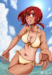  bikini highres hino_akane_(smile_precure!) meteo_snow ponytail precure red_eyes red_hair short_hair smile_precure! swimsuit tan 