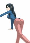  artist_request ass black_hair blue_eyes breasts denim female from_behind inazuma_eleven inazuma_eleven_(series) jeans kira_hitomiko large_breasts leaning leaning_forward long_hair maron_(quintet_colors) open_mouth pants sideboob simple_background solo sweater turtleneck 
