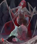  breasts dickgirl dickgirl/female drider female gag gagged hair hands_behind_back human intersex intersex/female mammal multiple_eyes nude ovipositor red_eyes red_hair restrained thekite web 