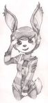  2015 animal_crossing anthro black_and_white carmen_(animal_crossing) claws clothing female fur hair lagomorph mammal monochrome nintendo open_mouth rabbit simple_background smile unknown_artist video_games 
