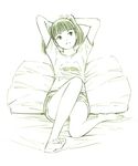  barefoot feet monochrome original short_hair shorts sketch soles solo toe_scrunch toes traditional_media twintails yoshitomi_akihito 
