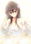  bathing breasts brown_eyes brown_hair highres ka2 kantai_collection large_breasts long_hair partially_submerged ponytail solo steam yamato_(kantai_collection) 