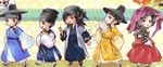  2girls 3boys black_hair book chibi cho_sun crossdressing fan folding_fan gache gat goo_yong_ha hanbok hat jeonmo kim_yoon_hee korean_clothes lee_sun_joon moon_jae_shin multiple_boys multiple_girls sungkyunkwan_scandal traditional_clothes walking 