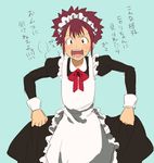  1boy apron blush crossdressing digimon digimon_adventure_02 hairband maid motomiya_daisuke simple_background solo 