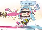  :3 bike_shorts blue_hair blush check_commentary check_translation closed_eyes commentary_request domino_mask dress_shirt fabric_softener flower highres inkling long_hair long_sleeves mask paint pointy_ears same_anko shirt shoes sneakers solo splatoon_(series) splatoon_1 splattershot_(splatoon) sploosh-o-matic_(splatoon) super_soaker tentacle_hair translated translation_request 