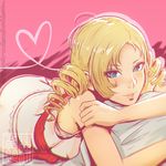  blonde_hair blue_eyes catherine catherine_(game) drill_hair heart koyorin looking_at_viewer lying on_stomach parted_lips smile solo twin_drills 