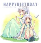  :d ankle_lace-up bad_id bad_pixiv_id blush braid cross-laced_footwear dress dual_persona green_dress happy_birthday long_hair mishima_kurone multiple_girls open_mouth original paper_airplane ponytail shirokami_project shoes smile sundress tierra_azur tio_(mishima_kurone) twin_braids very_long_hair 