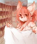  blush female fur hair half_naked kemono mammal nude pink_fur pink_hair pipisan red_eyes solo towel 