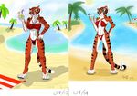  &lt;3 2015 beach bikini clothing drink fan_character feline female holidays kung_fu_panda licking mammal monochrome panties plejman sea seaside solo standing straw stripes swimsuit tiger tongue tongue_out underwear water 