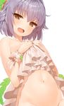  :d bad_id bad_twitter_id brown_hair dress dress_lift grey_hair groin idolmaster idolmaster_cinderella_girls koshimizu_sachiko looking_at_viewer mx2j_(nsh6394) navel no_panties open_mouth out-of-frame_censoring short_hair simple_background smile solo unfinished white_background 