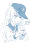  anchor_symbol blush dated flat_cap hat hibiki_(kantai_collection) kantai_collection long_hair minazuki_tsuyuha plate school_uniform signature 