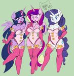  2015 anthro anthrofied blue_eyes blush bow cleavage clothed clothing corset danmakuman elbow_gloves equine female friendship_is_magic gloves group hand_on_hip horn legwear mammal my_little_pony pose princess_cadance_(mlp) purple_eyes rarity_(mlp) standing stockings twilight_sparkle_(mlp) unicorn winged_unicorn wings 
