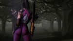  1girl 3d animated animated_gif armor ass back black_hair bodysuit forest gif long_hair nature night ninja noname55 ponytail soul_calibur soulcalibur_iv source_filmmaker spandex taki_(soulcalibur) weapon wind 