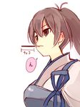  brown_hair food food_in_mouth frown japanese_clothes kaga_(kantai_collection) kantai_collection long_hair mouth_hold muneate pocky seo_tatsuya side_ponytail simple_background solo upper_body white_background 