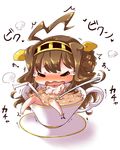  =_= ahoge blush breasts brown_hair chibi commentary_request double_bun drinking_straw esoragoto headgear kantai_collection kongou_(kantai_collection) large_breasts masturbation solo tea tears wavy_mouth 