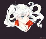  :&lt; artist_name black_background blue_eyes character_name earrings english high_collar jewelry long_hair looking_to_the_side necklace otakumi pendant ponytail portrait rwby scar scar_across_eye side_ponytail solo tiara weiss_schnee white_hair 