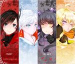  :&lt; ahoge animal_ears black_hair black_scarf blake_belladonna blonde_hair blue_eyes brown_jacket cat_ears character_name column_lineup cross earrings english flower frame gradient_hair high_collar jacket jewelry long_hair multicolored_hair multiple_girls necklace orange_scarf otakumi pendant petals ponytail puckered_lips puffy_short_sleeves puffy_sleeves purple_eyes red_hair rose rose_petals ruby_rose rwby scar scar_across_eye scarf short_hair short_sleeves side_ponytail silver_eyes smile tiara two-tone_hair watermark wavy_hair web_address weiss_schnee white_hair yang_xiao_long yellow_eyes 