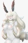  antennae blush breasts cowboy_shot hair_over_eyes large_breasts long_hair monster_girl naso4 navel nipples open_mouth original personification pussy sea_slug simple_background slime slug_girl smile solo white white_background 