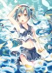  :o aqua_hair arm_up bracelet chestnut_mouth green_eyes hat hatsune_miku jewelry long_hair marine_miku midriff navel open_mouth school_uniform serafuku shiomizu_(swat) skirt solo thighhighs twintails very_long_hair vocaloid 