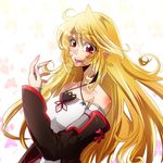  bare_shoulders blonde_hair breasts detached_sleeves gradient gradient_background long_hair milla_(tales_of_xillia_2) open_mouth pink_eyes ribbon solo tales_of_(series) tales_of_xillia_2 